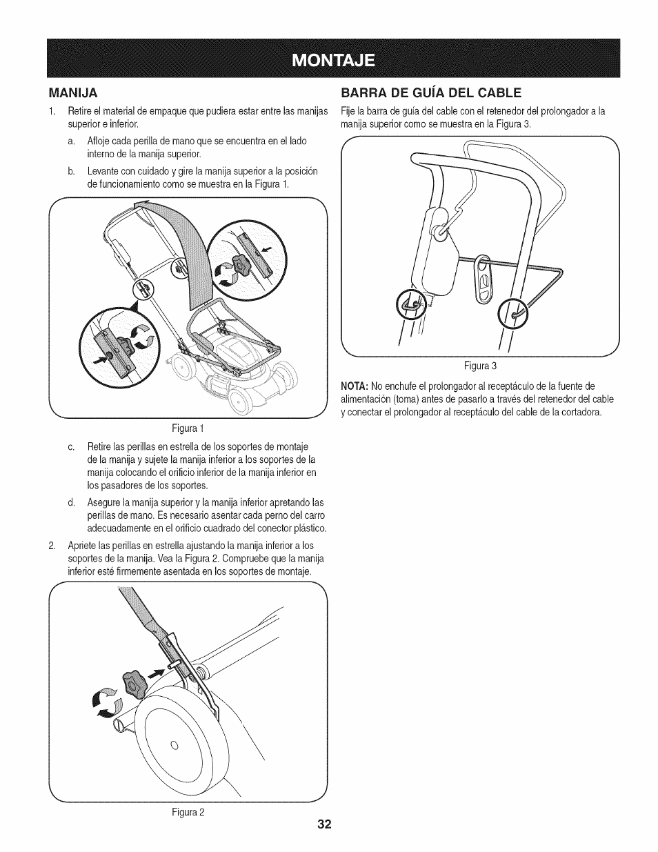 Montaje, Barra de guia del cable | Craftsman 247.370160 User Manual | Page 32 / 44