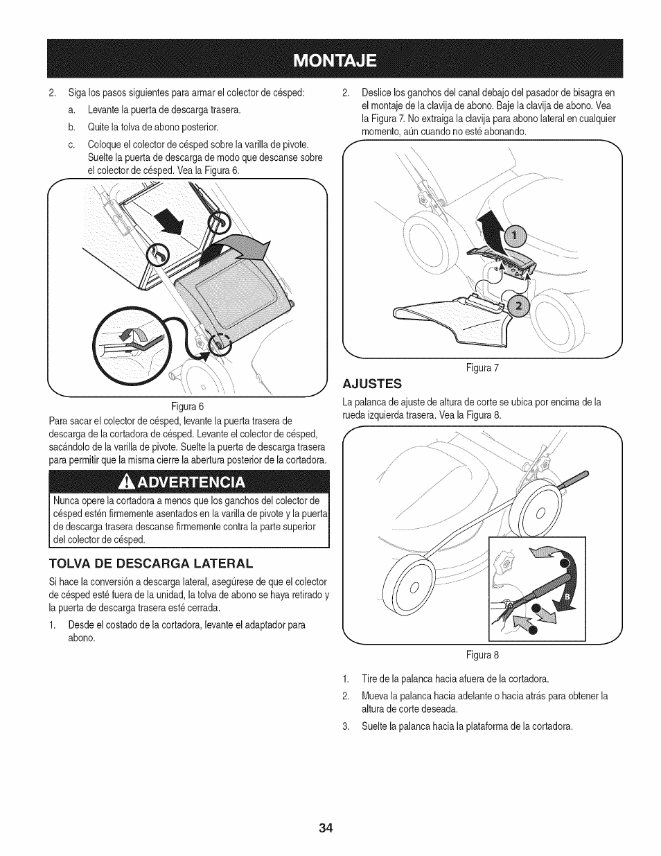 Ajustes, Tolva de descarga lateral | Craftsman 247.370160 User Manual | Page 34 / 44