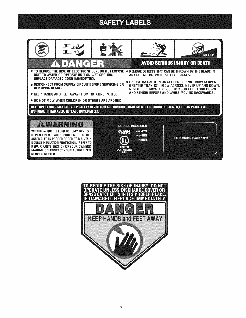 Keep hands and feet away, Safety label | Craftsman 247.370160 User Manual | Page 7 / 44