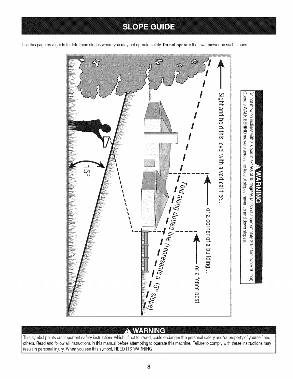 Awarning, Slope guio | Craftsman 247.370160 User Manual | Page 8 / 44