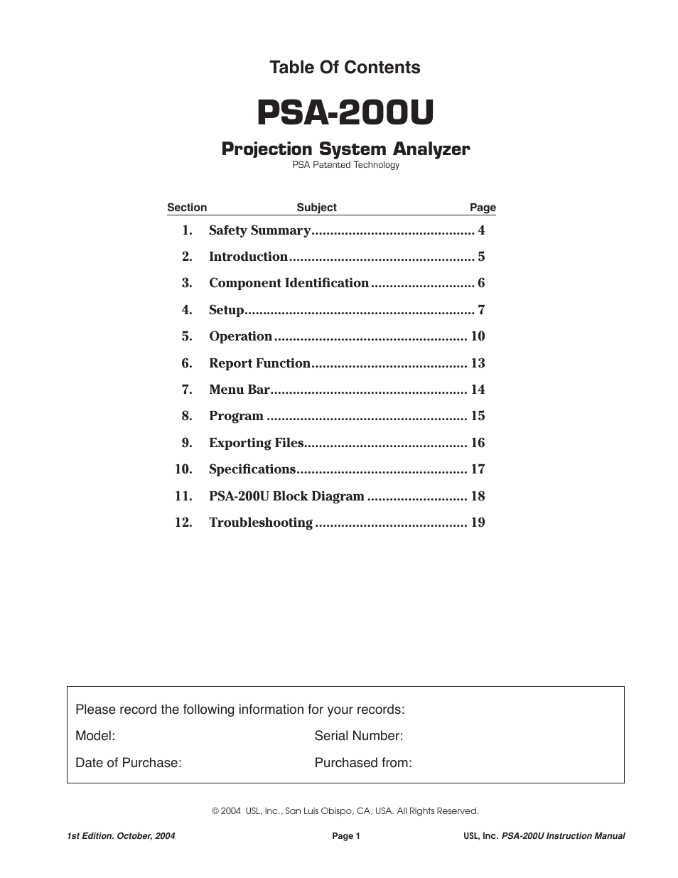 USL PSA-200U User Manual | 20 pages