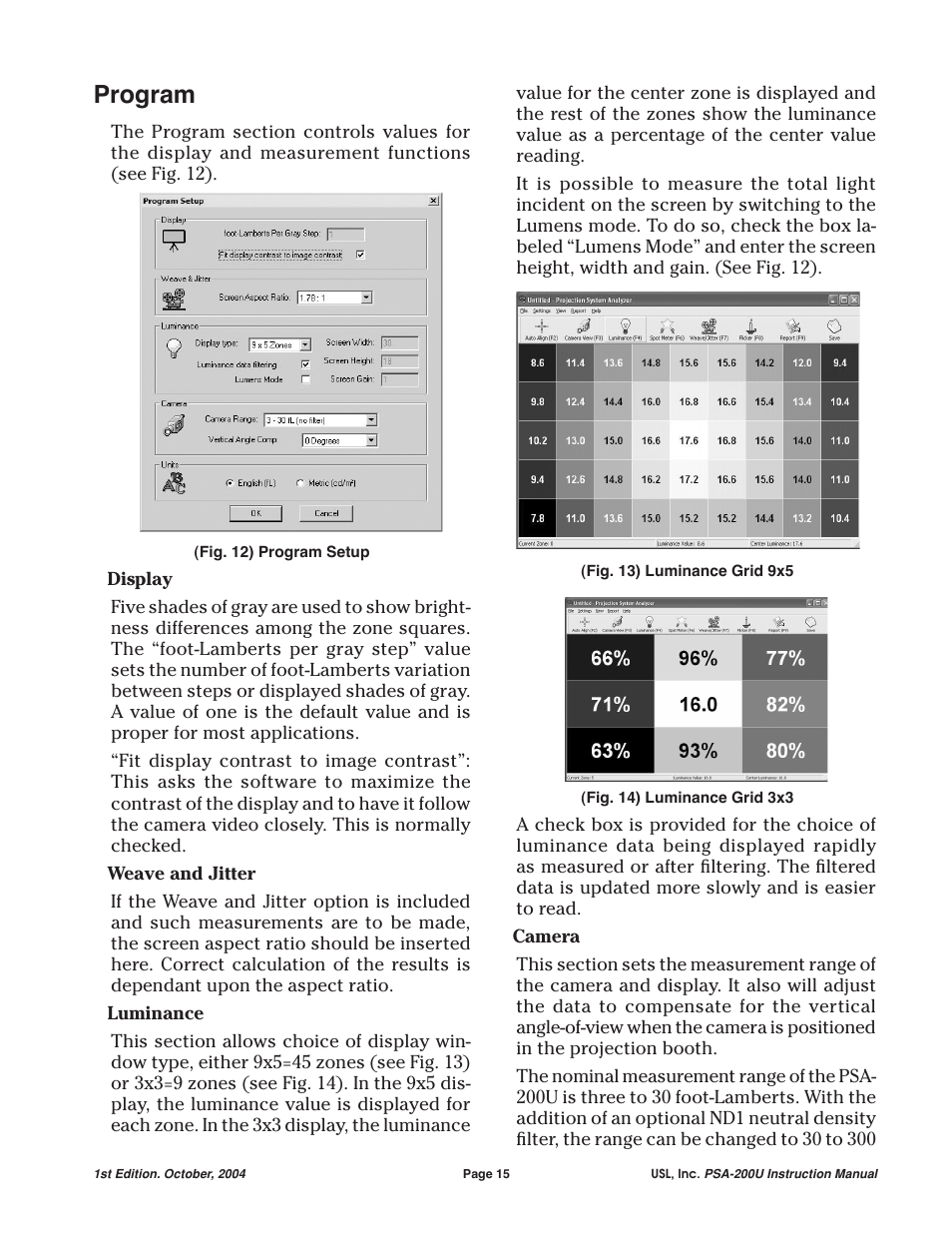 Program | USL PSA-200U User Manual | Page 15 / 20
