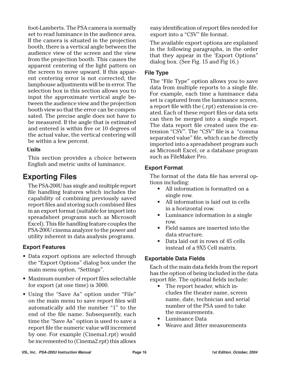 Exporting files | USL PSA-200U User Manual | Page 16 / 20