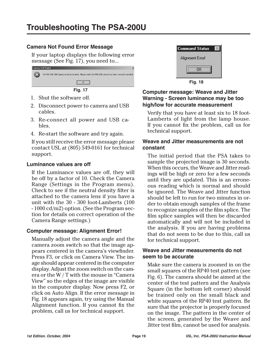 Troubleshooting the psa-200u | USL PSA-200U User Manual | Page 19 / 20