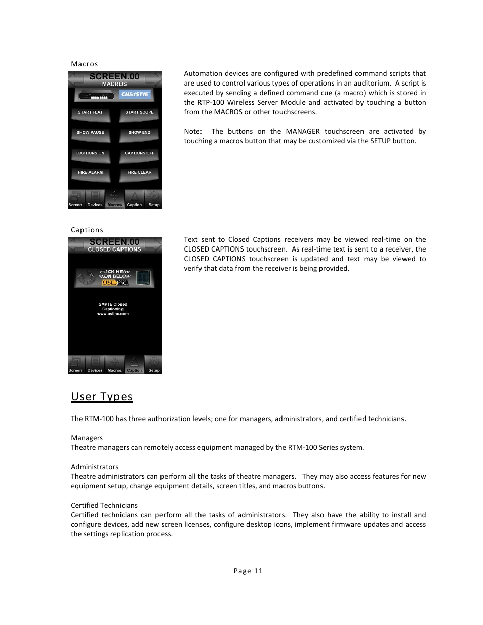 User types | USL RTM-100 User Manual | Page 11 / 15