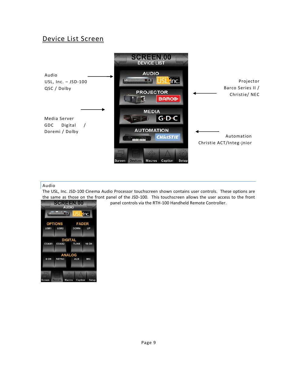 Device list screen | USL RTM-100 User Manual | Page 9 / 15