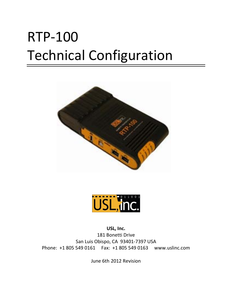 USL RTP-100 User Manual | 13 pages
