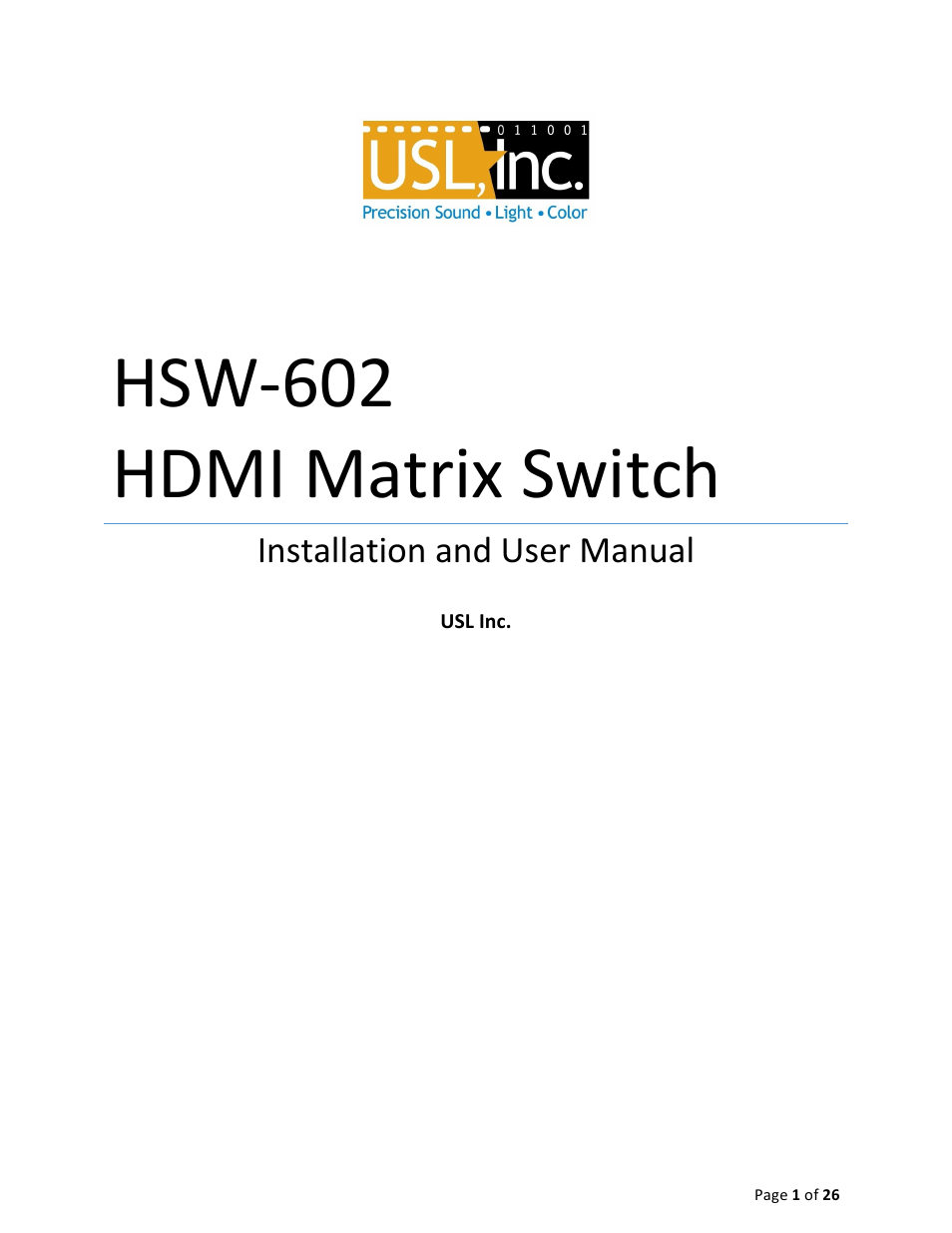 USL HSW-602 User Manual | 26 pages