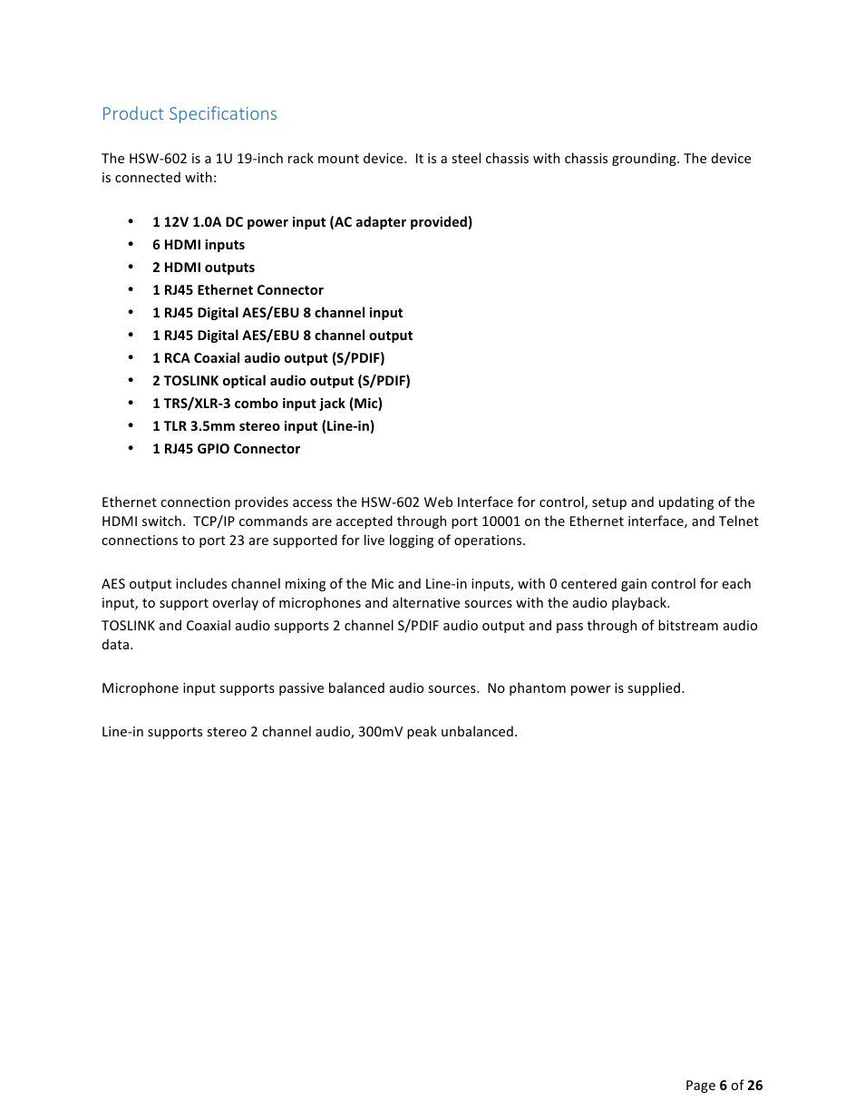 Product specifications | USL HSW-602 User Manual | Page 6 / 26