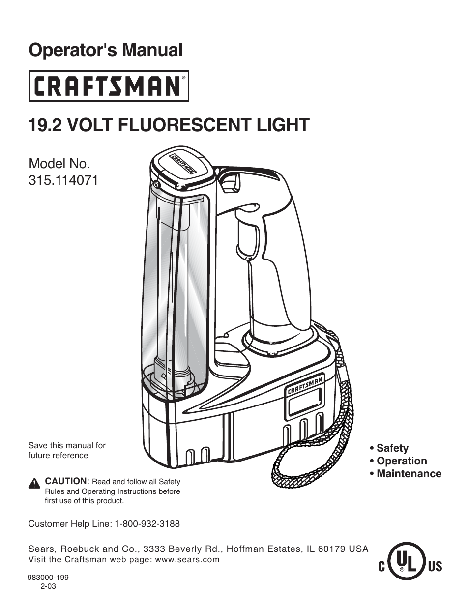 2 volt fluorescent light operator's manual | Craftsman 315.11485 User Manual | Page 7 / 8