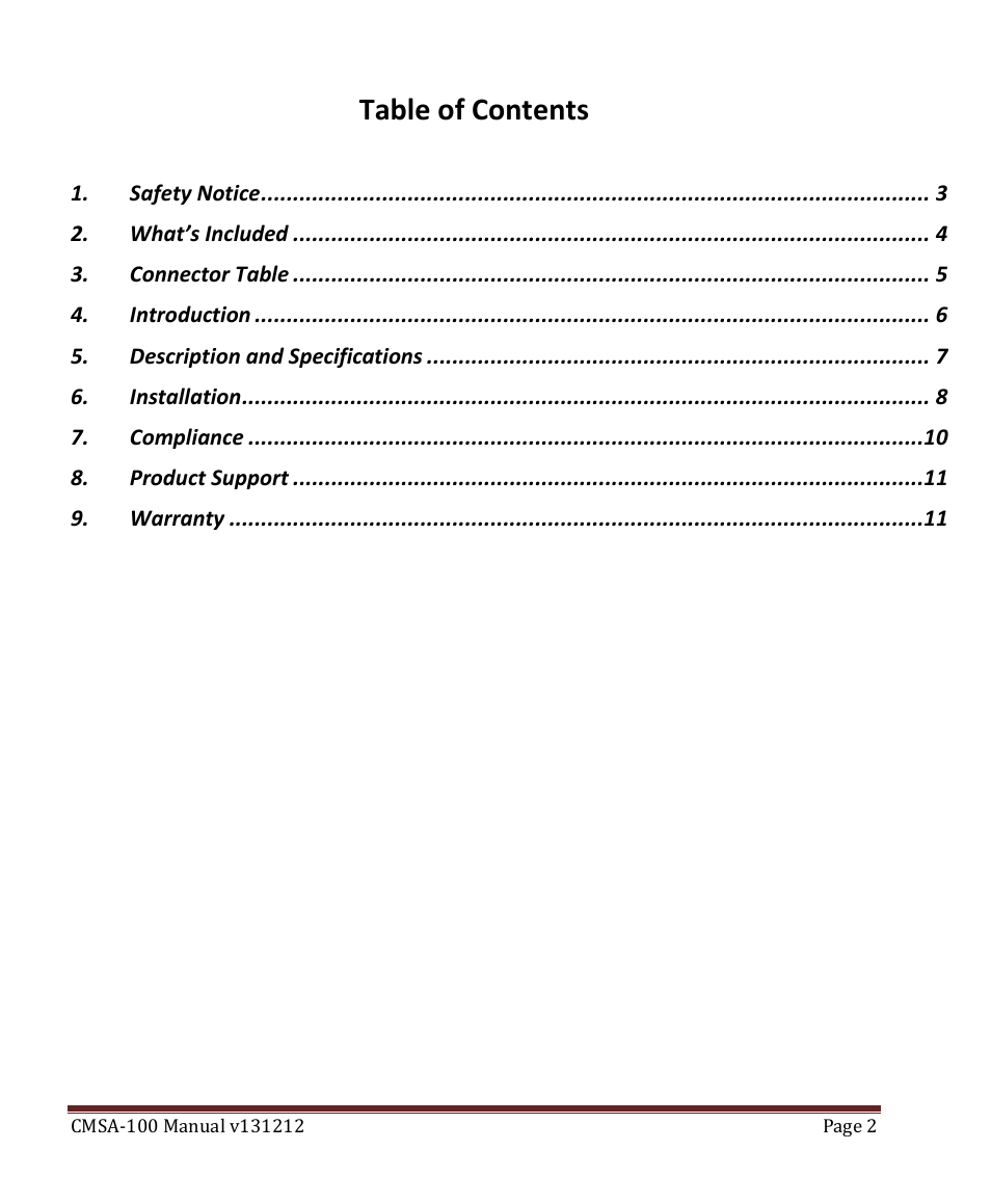 USL CMSA-100 User Manual | Page 2 / 12