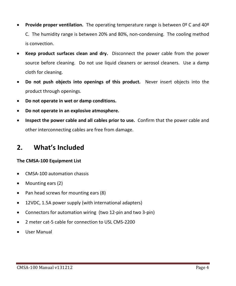 What’s included, Connector table | USL CMSA-100 User Manual | Page 4 / 12