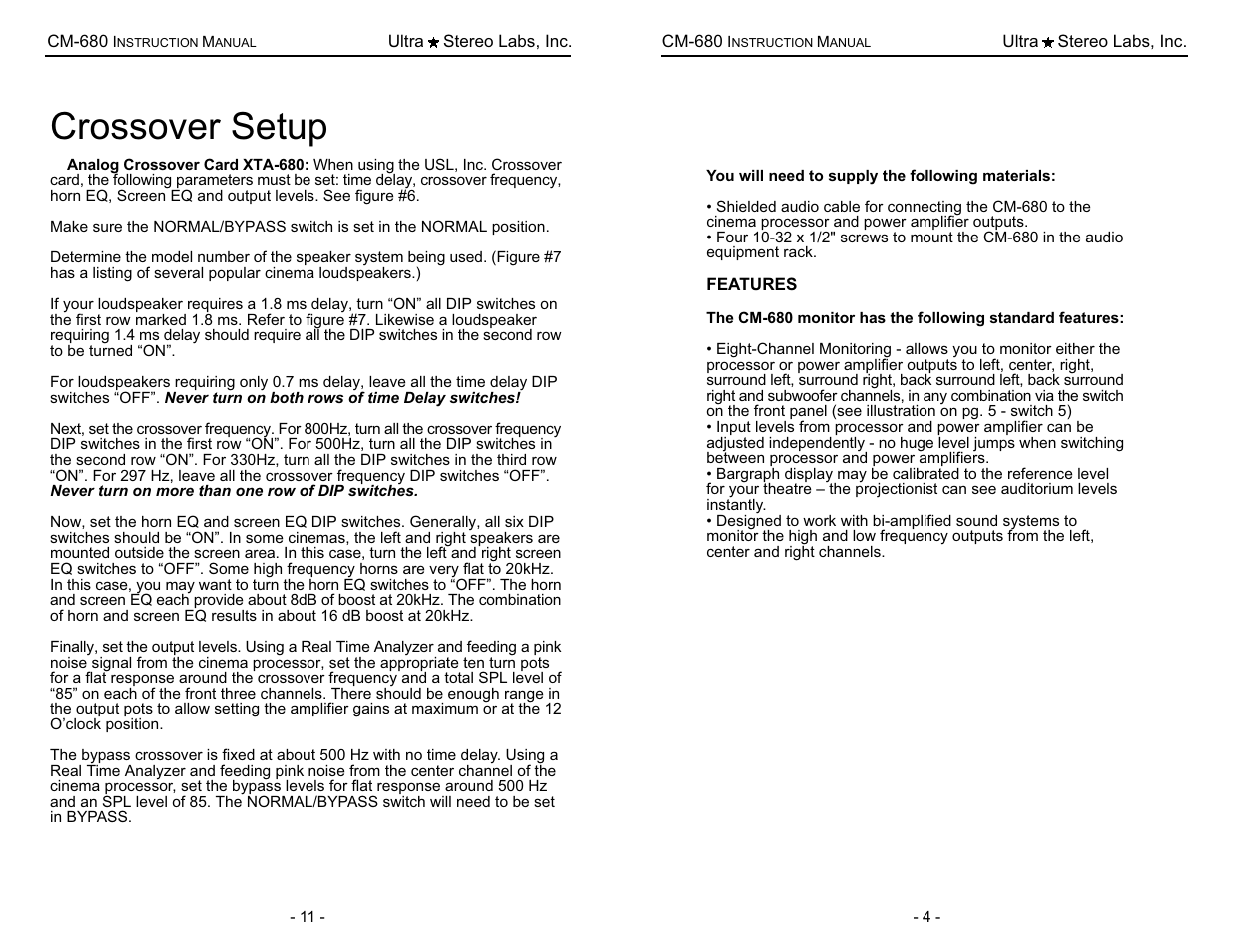 Crossover setup | USL CM-680 User Manual | Page 12 / 16