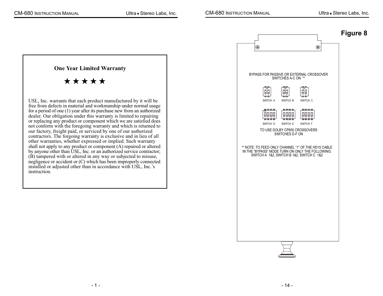 Figure 8, One year limited warranty, Cm-680 | USL CM-680 User Manual | Page 15 / 16