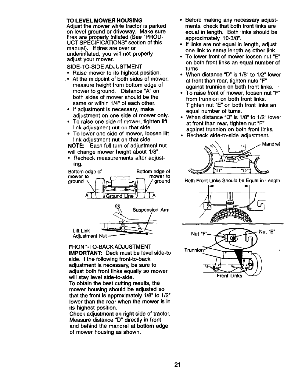 To level mower housing | Craftsman 917.271050 User Manual | Page 21 / 60