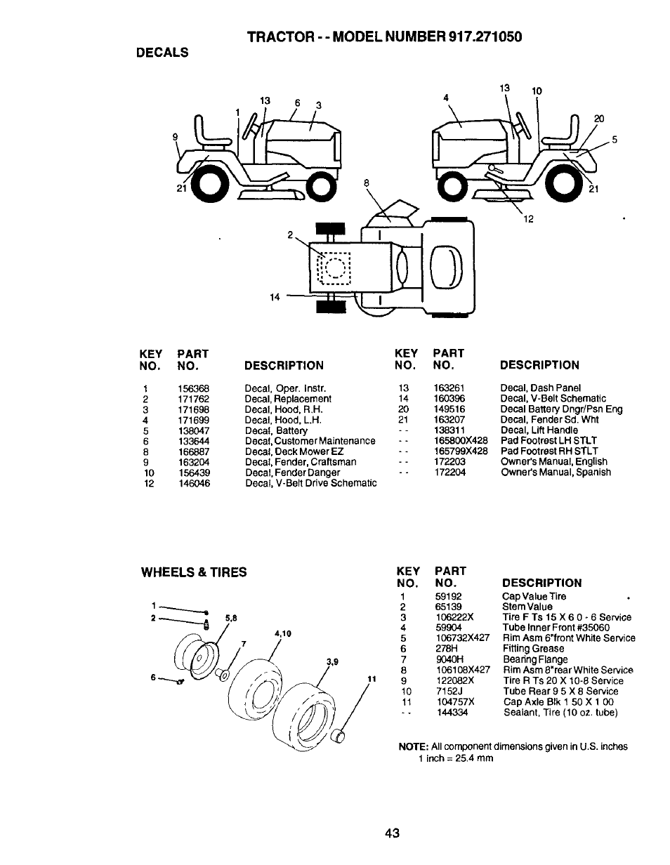 Decals, Wheels & tires | Craftsman 917.271050 User Manual | Page 43 / 60