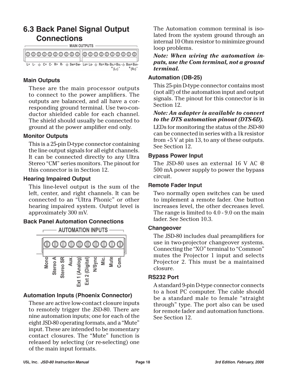 3 back panel signal output connections | USL JSD-80 Manual User Manual | Page 18 / 39