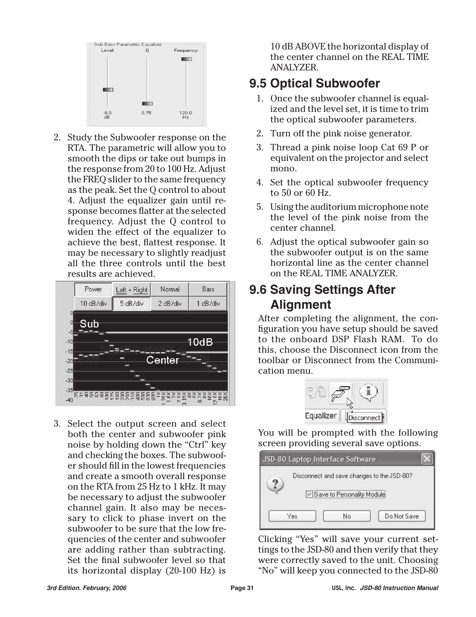 5 optical subwoofer, 6 saving settings after alignment | USL JSD-80 Manual User Manual | Page 31 / 39