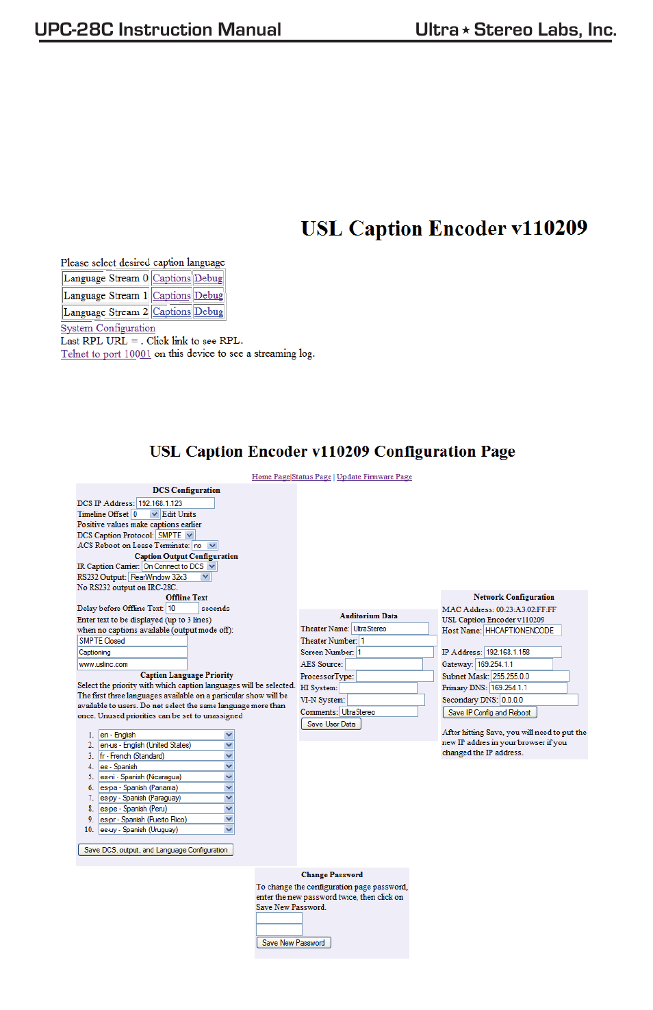 Closed caption configuration | USL UPC-28C User Manual | Page 9 / 20