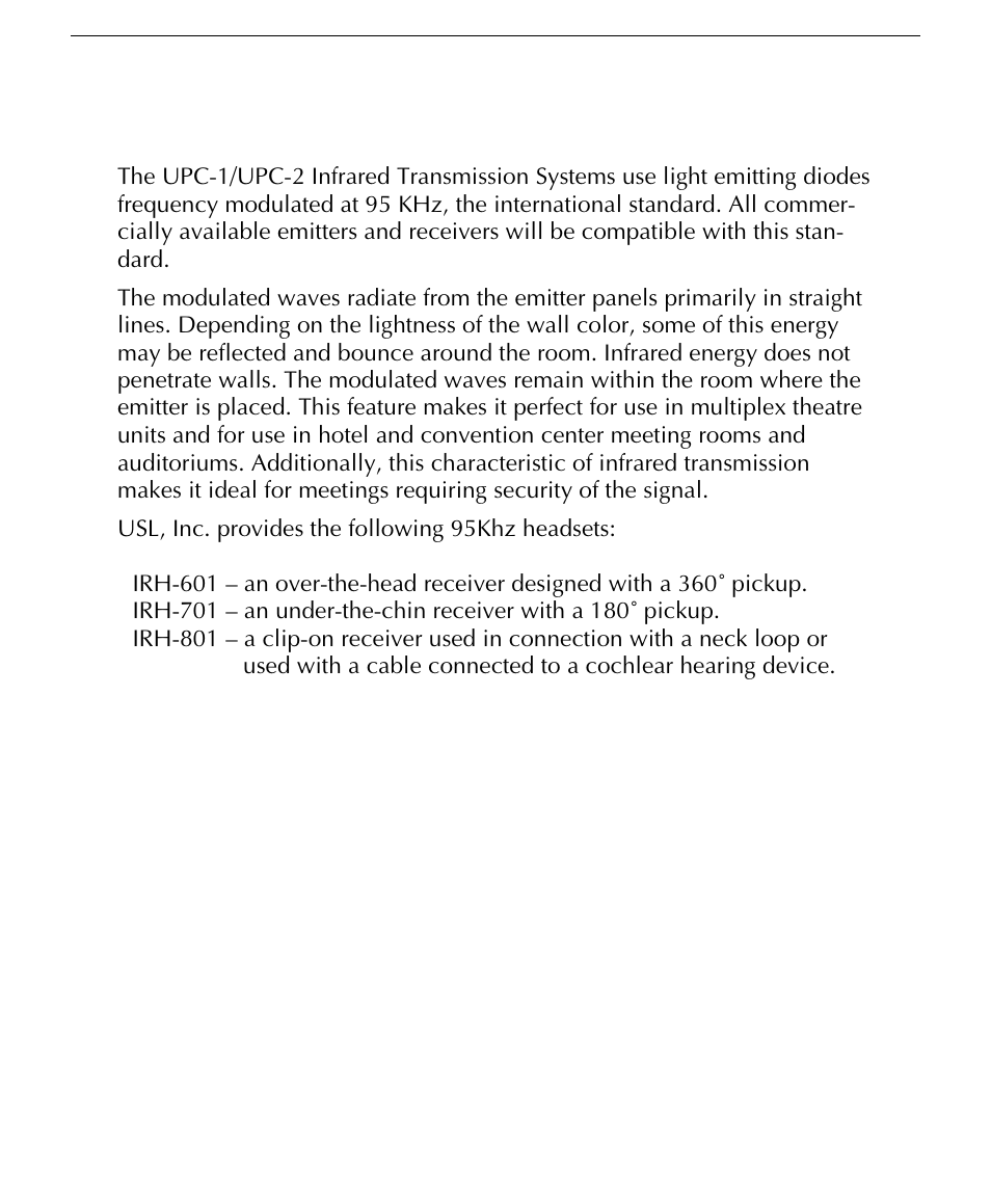 Facts about infrared transmission systems | USL UPC-2 User Manual | Page 11 / 12