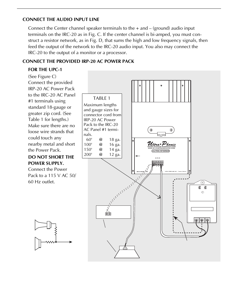 Connect the provided irp-20 ac power pack | USL UPC-2 User Manual | Page 6 / 12