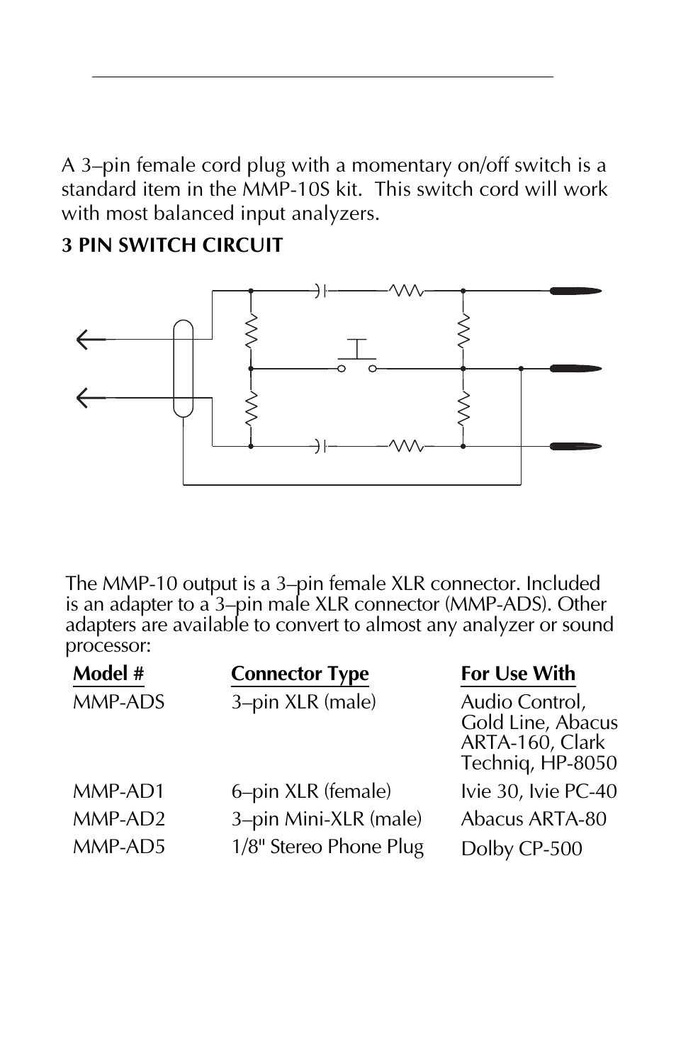 Remote switch circuits, Mmp adapters | USL MMP-10 User Manual | Page 10 / 12