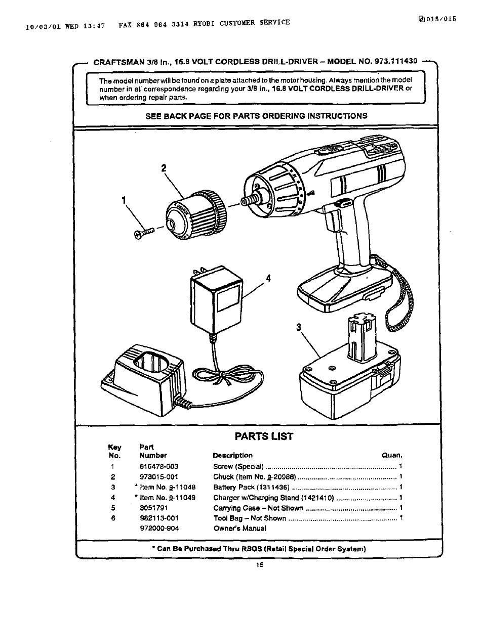 Parts list | Craftsman 973.111430 User Manual | Page 14 / 14