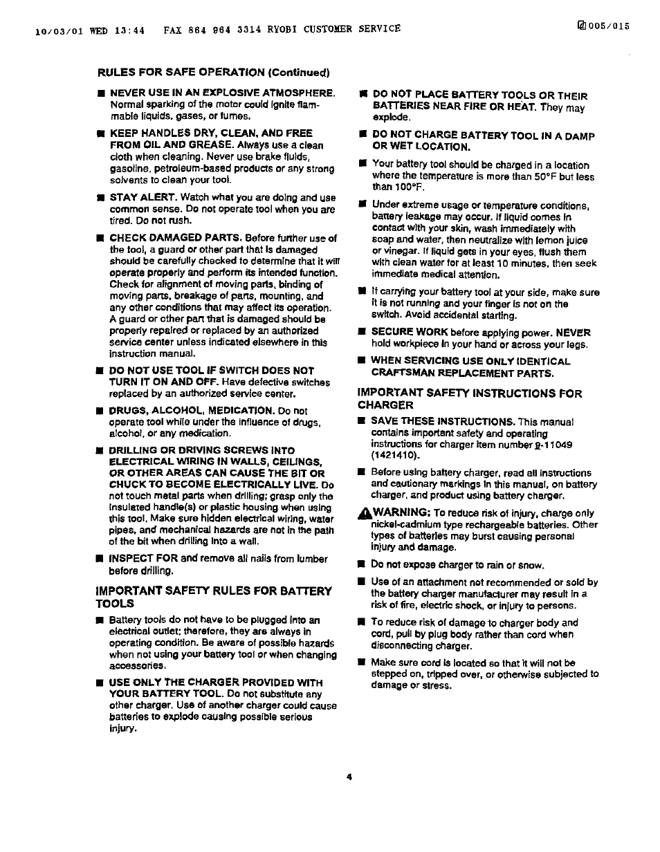 Important safety rules for battery, Tools, Important safety instructions for charger | A. important safety rules for battery tools, B. important safety instructions for charger | Craftsman 973.111430 User Manual | Page 4 / 14