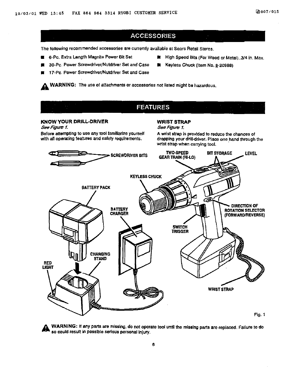 Accessories, Features, Know your drill-driver | Wrist strap | Craftsman 973.111430 User Manual | Page 6 / 14