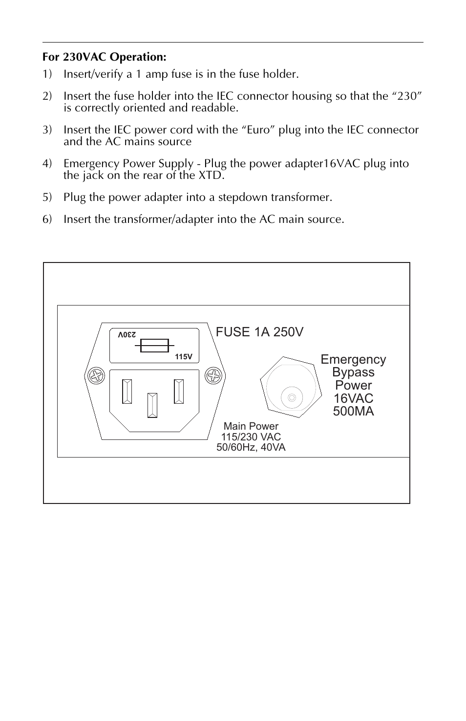 Xtd-33 power connection, Fuse 1a 250v | USL XTD-33 User Manual | Page 15 / 24