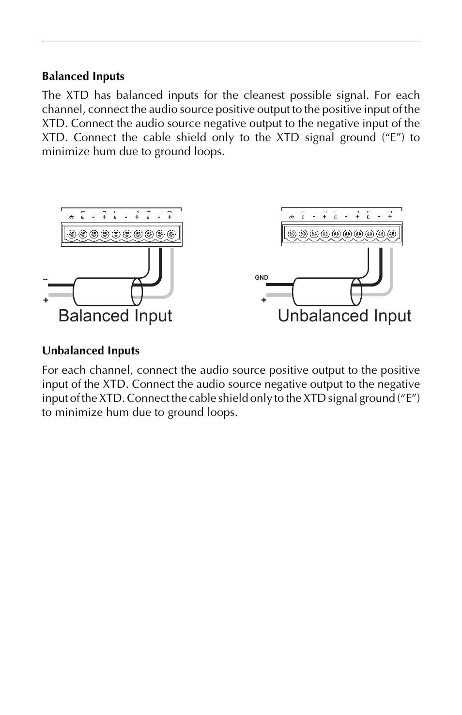 Balanced input, Unbalanced input, Rear panel signal input connections | USL XTD-33 User Manual | Page 16 / 24