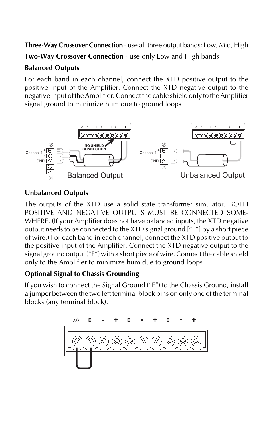 Optional chassis grounding, Rear panel signal output connections, Balanced output | Unbalanced output, Xtd-33 i | USL XTD-33 User Manual | Page 17 / 24