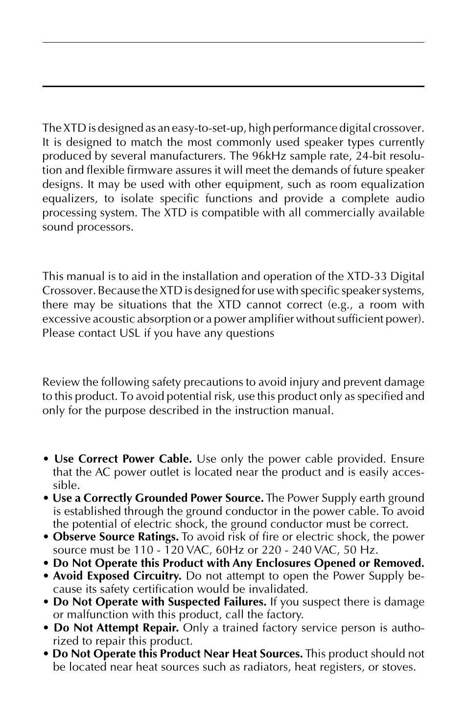 Introduction | USL XTD-33 User Manual | Page 5 / 24
