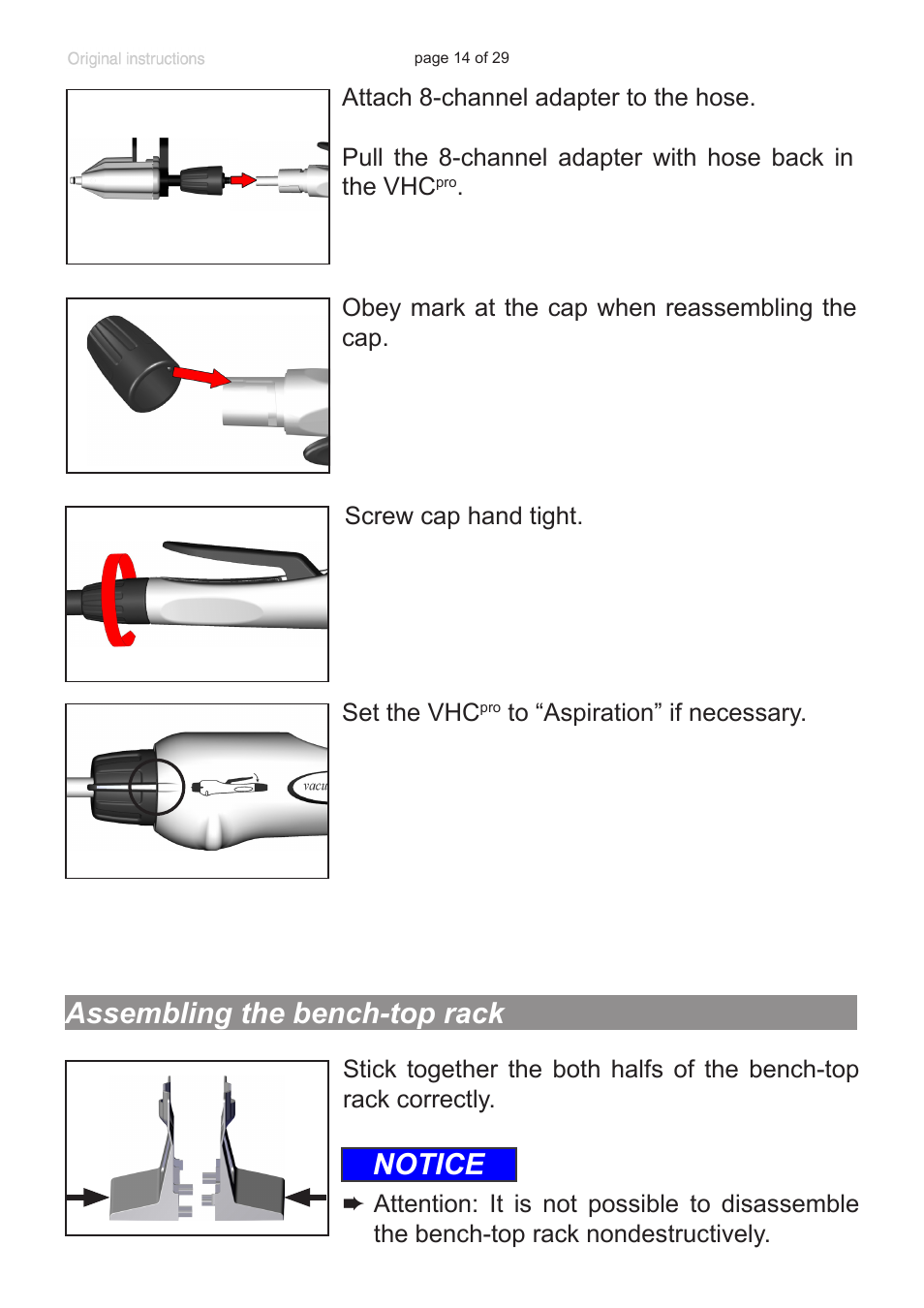 Assembling the bench-top rack, Assembling the bench-top rack notice | VACUUBRAND 8-channel tip adapter with ejector User Manual | Page 14 / 29