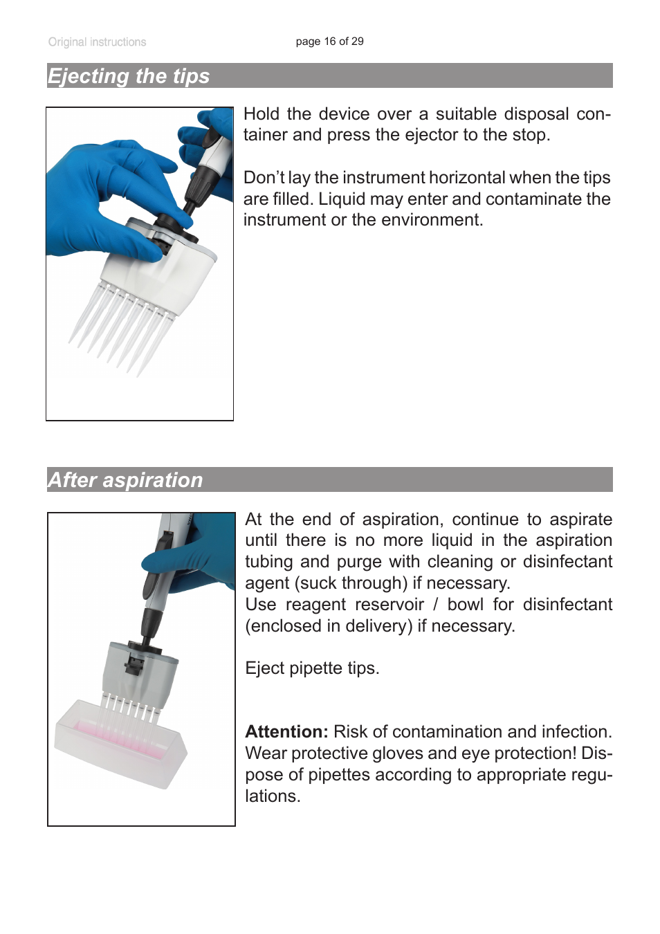 Ejecting the tips, After aspiration, After aspiration ejecting the tips | VACUUBRAND 8-channel tip adapter with ejector User Manual | Page 16 / 29