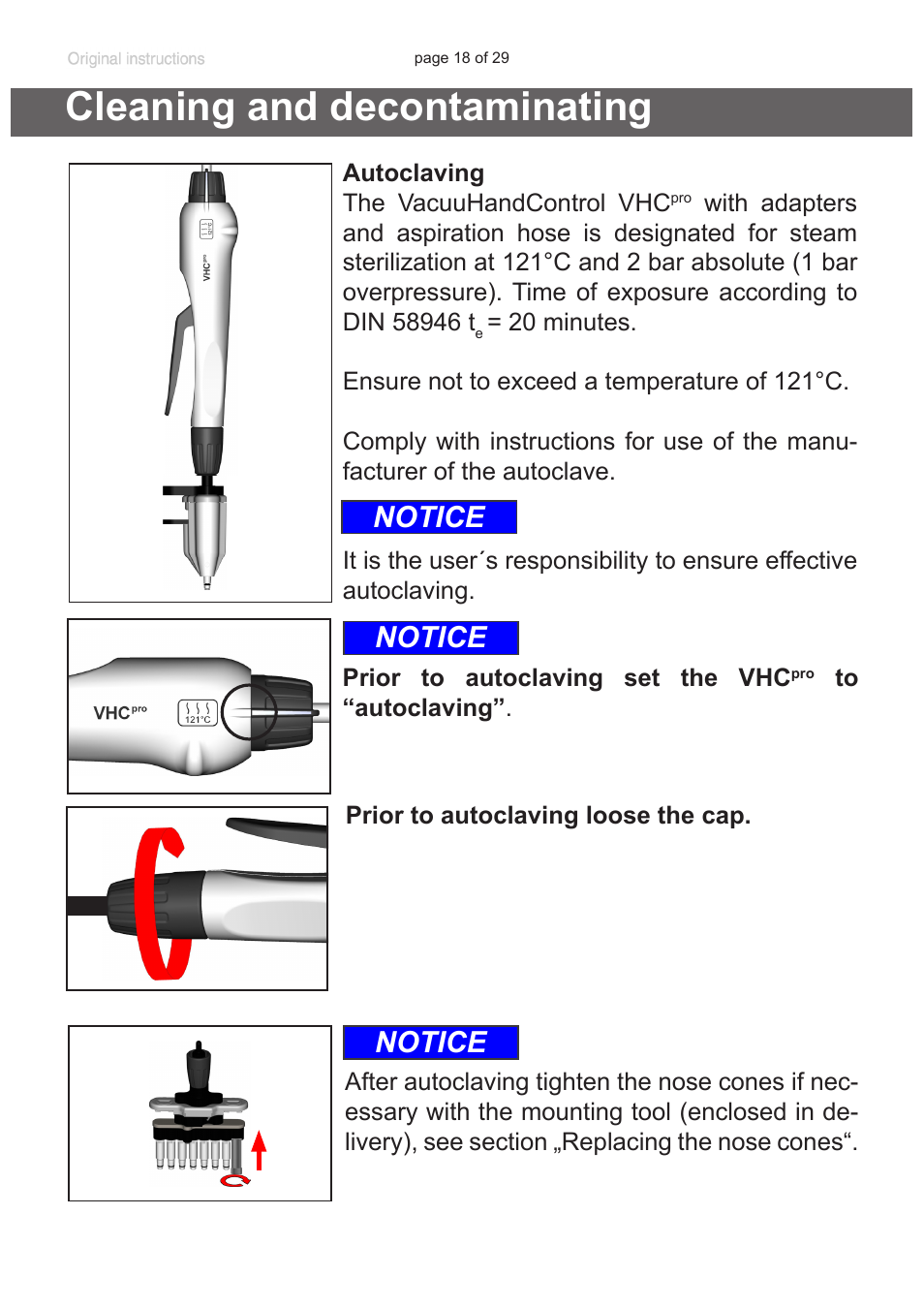 Cleaning and decontaminating, Notice | VACUUBRAND 8-channel tip adapter with ejector User Manual | Page 18 / 29