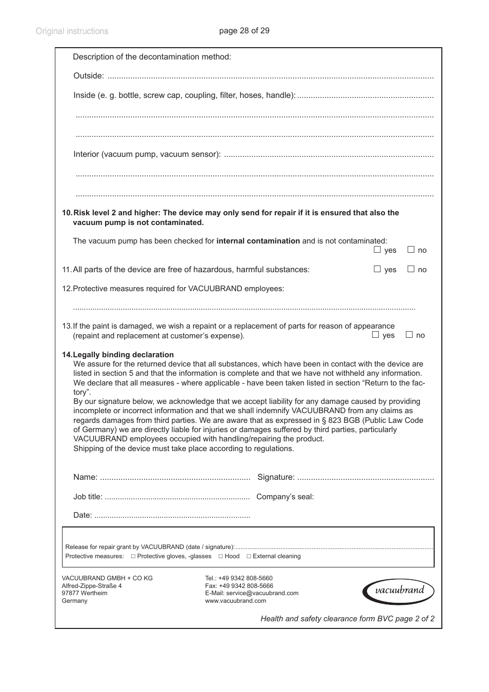 VACUUBRAND 8-channel tip adapter with ejector User Manual | Page 28 / 29