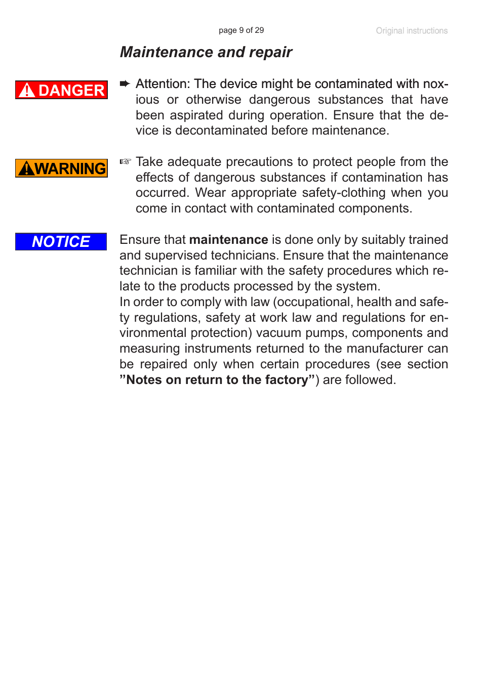 Maintenance and repair, Notice | VACUUBRAND 8-channel tip adapter with ejector User Manual | Page 9 / 29