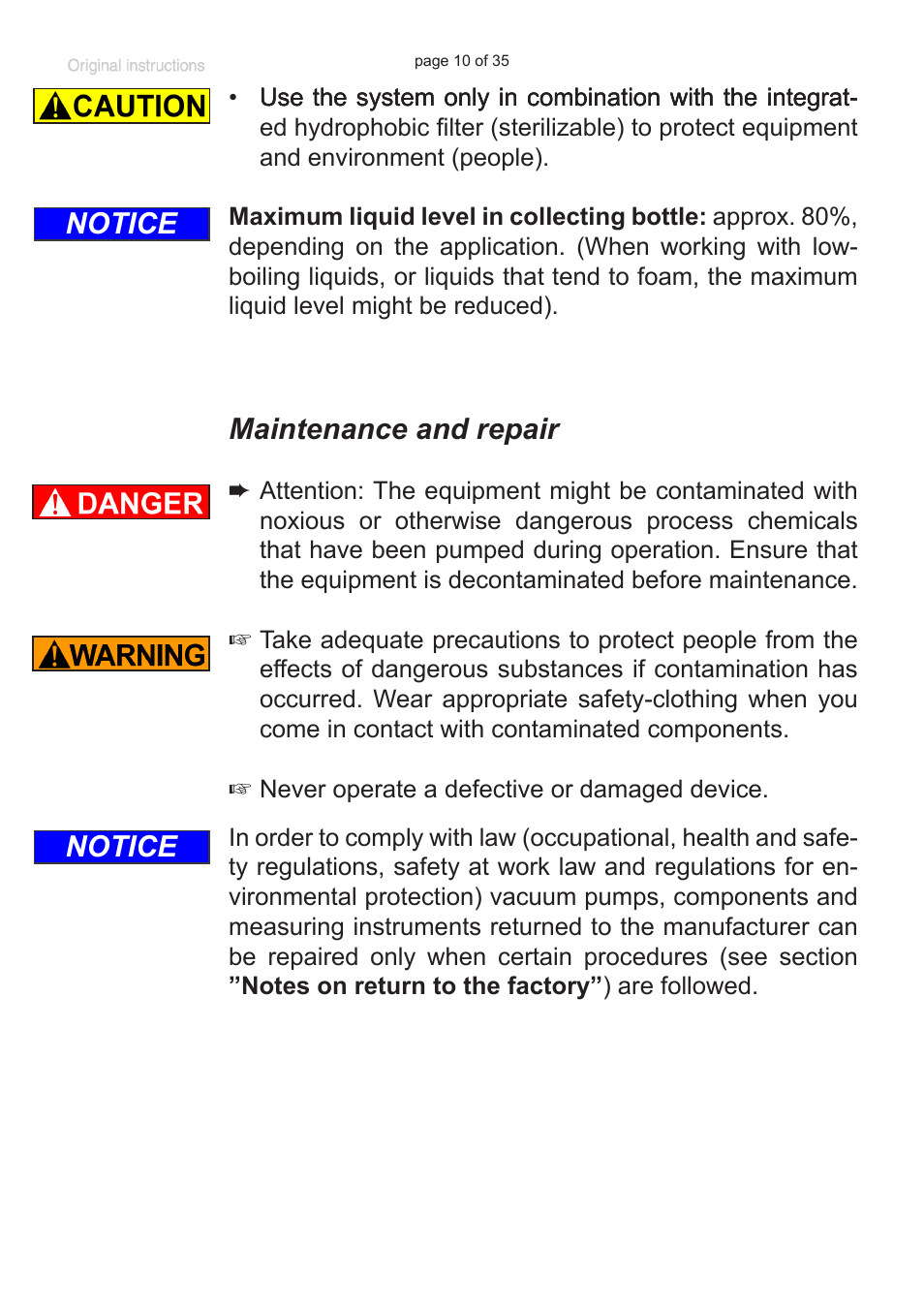 Maintenance and repair, Notice | VACUUBRAND BVC basic G User Manual | Page 10 / 35