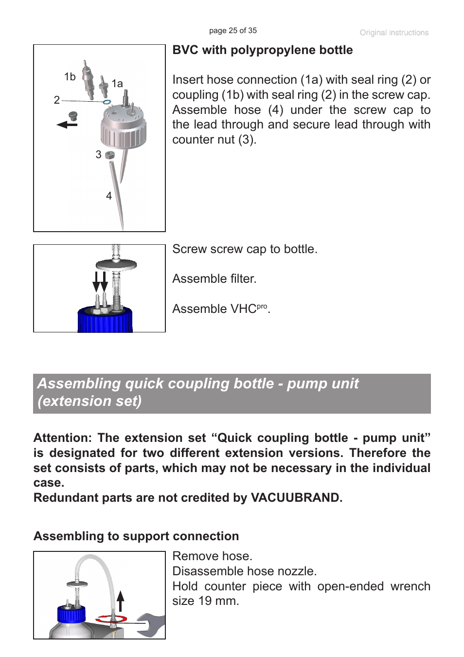 Assembling quick coupling bottle - pump unit | VACUUBRAND BVC basic G User Manual | Page 25 / 35