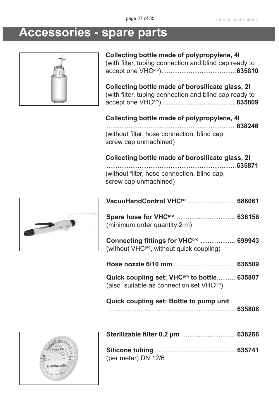 Accessories - spare parts | VACUUBRAND BVC basic G User Manual | Page 27 / 35