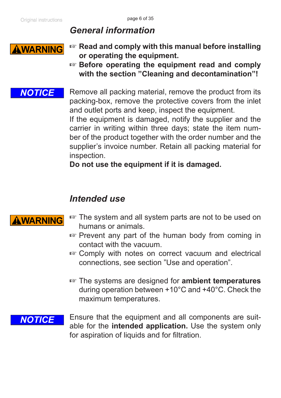 General information, Intended use, Notice | VACUUBRAND BVC basic G User Manual | Page 6 / 35