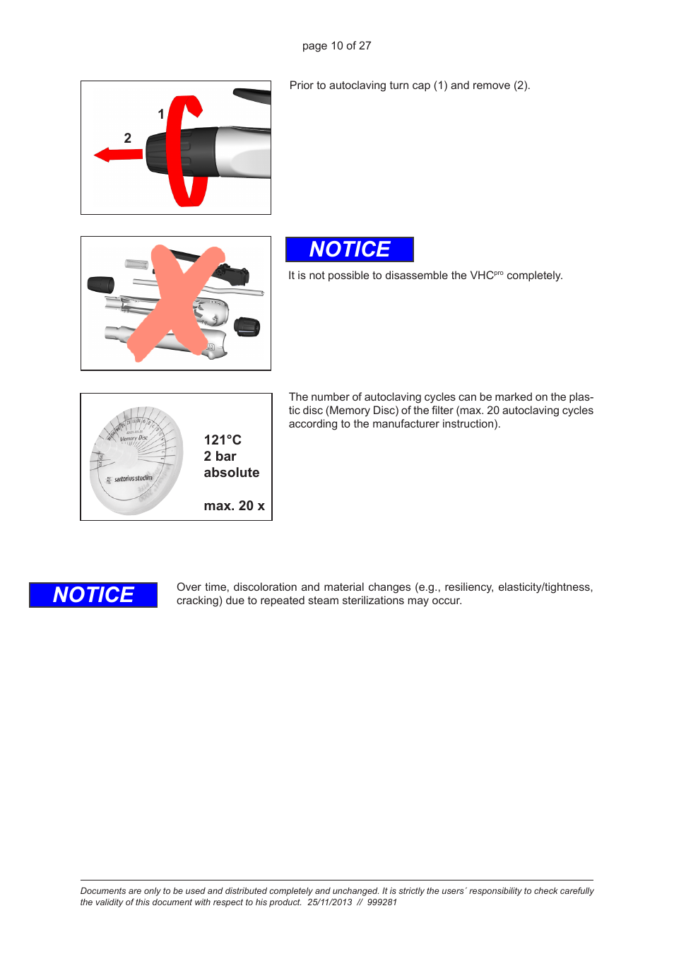 Notice | VACUUBRAND VHC Pro User Manual | Page 10 / 27