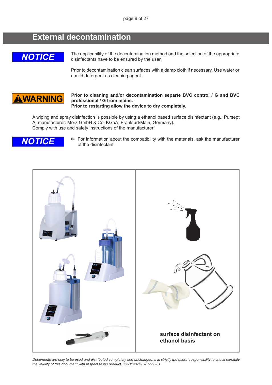 External decontamination, Notice | VACUUBRAND VHC Pro User Manual | Page 8 / 27