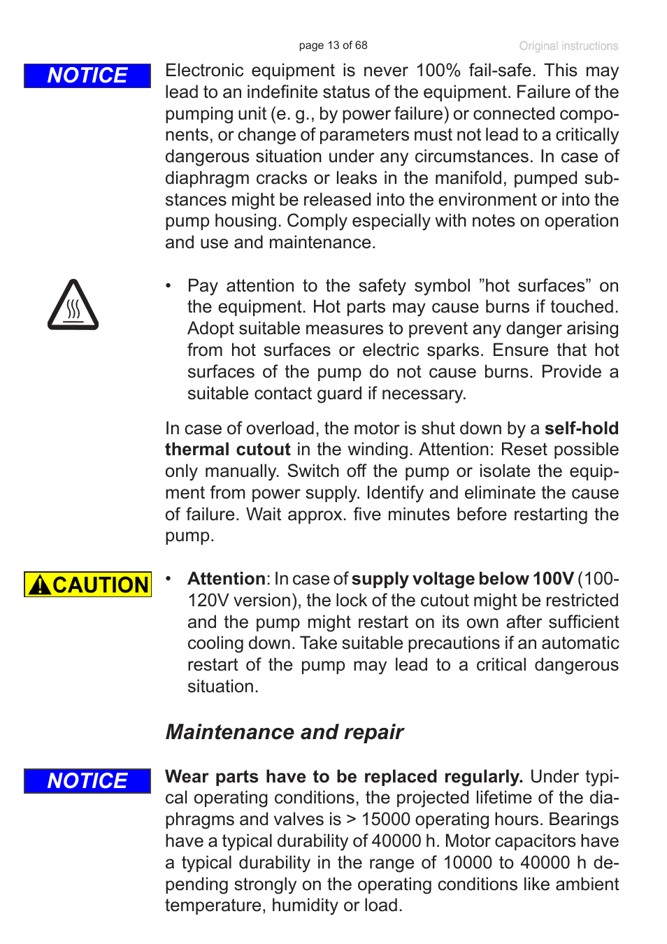 Maintenance and repair, Notice | VACUUBRAND BVC professional G User Manual | Page 13 / 68