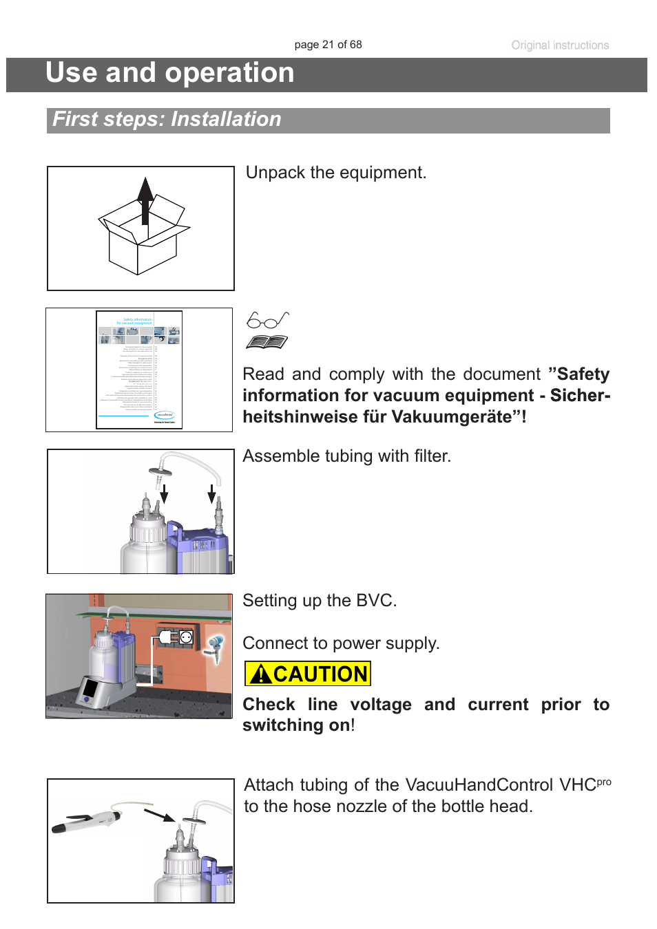 Use and operation, First steps: installation, Page 21 of 68 | VACUUBRAND BVC professional G User Manual | Page 21 / 68