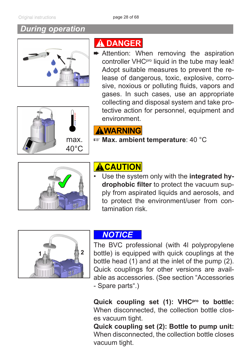 During operation, Notice | VACUUBRAND BVC professional G User Manual | Page 28 / 68