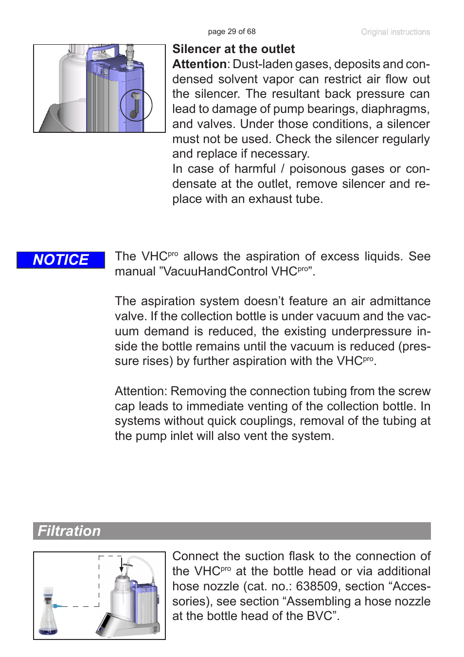 Filtration, Notice | VACUUBRAND BVC professional G User Manual | Page 29 / 68