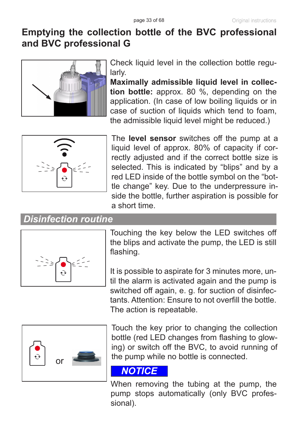 Disinfection routine, Notice | VACUUBRAND BVC professional G User Manual | Page 33 / 68