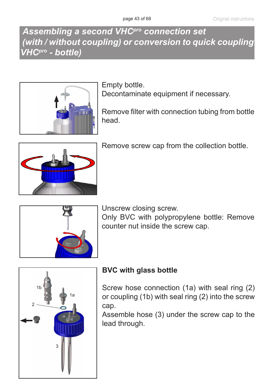 Assembling a second vhcpro connection set, Assembling a second vhc, Connection set | Bottle) | VACUUBRAND BVC professional G User Manual | Page 43 / 68